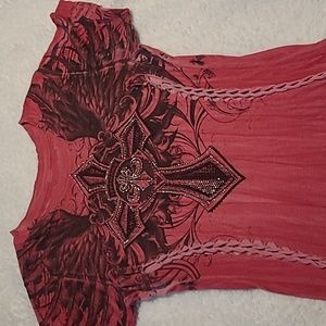 Affliction bling angel wing tee